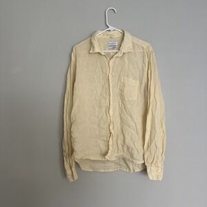 Edmmond Studios Men's Linen Button Up Gray Shirt- XL Yellow